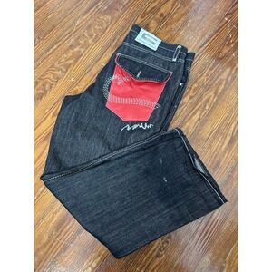 Vintage Coogi Mens Baggy Jeans Gray Size 42x34.5 Red Leather Embroidered Wide